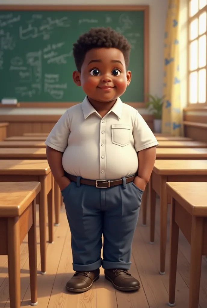 An  black boy who is slightly overweight at school