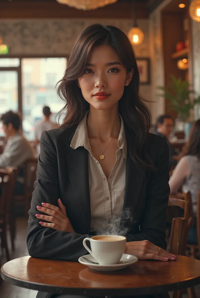 Pretty girl boss in cafe