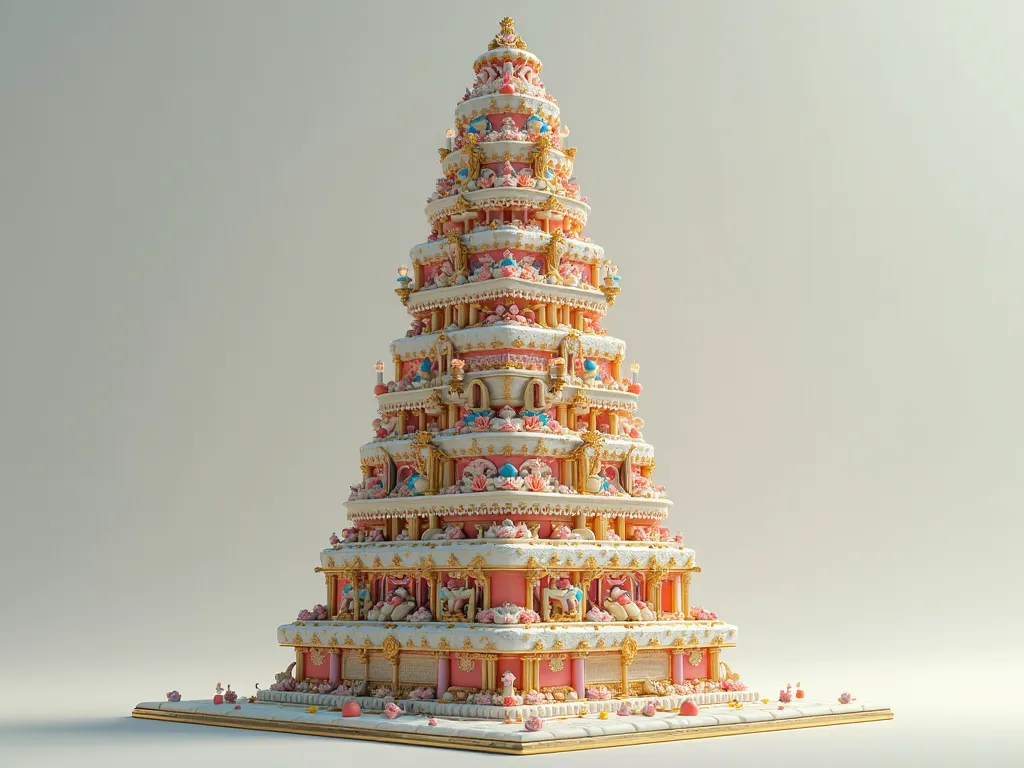 gigantic multi-layer cake in the shape of 8. stands on the square