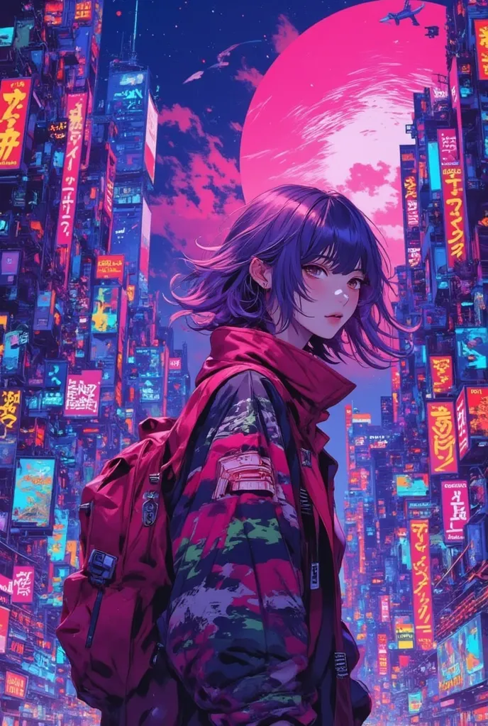 (best quality), (masterpiece:1.3), (Hyper realistic), (photorealistic:1.36), An anime-style scene in a futuristic, cyberpunk, neon city, cinematic composition, beautiful concept, cinematic light, dynamic angle, high contrast, which is bright with soft clou...