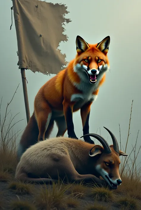 Create a fox by killing a goat and in the background pin an atlas flag