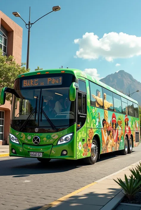 You could create a green ecological bus that has references to Santa Cruz de la Sierra such as Christ the Redeemer typical costumes typical food , That this bus is in the first ring