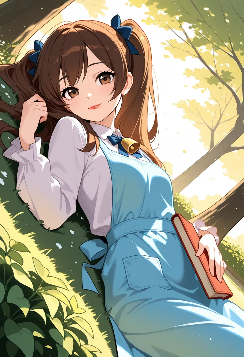 High Resolution, hi res, best quality, masterpiece, cute,
1 girl, medium chest, (Bell XL:1.1), bow, brown hair, brown eyes, blue dress, apron, white shirt, Long Sleeve, ponytails for beautiful people, lipstick, 
light smile, Dutch angle, sexy pose, happy, ...