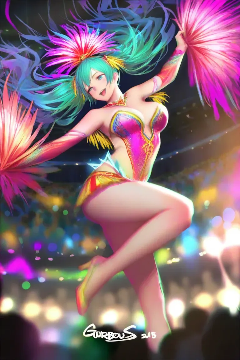 best image quality,4K,8k,High Resolution,MASTERPIECE,Ultra fine, realistic,Photorealistic,HDR,Studio Lighting,Ultra-detailed Paint,Anime-like Style,Physically Based Rendering,very detailed,professional,Brilliant Colors,Bokeh,Hatsune Miku, samba carnival , ...