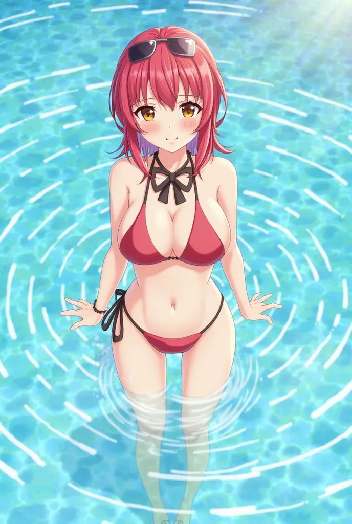 a woman in a bikini and a bow tie is standing in the water, an anime drawing by Kamagurka, pixiv, shin hanga, splash art anime loli, from the azur lane videogame, azur lane style, ayaka genshin impact, seductive anime girl, characters from azur lane, kanta...