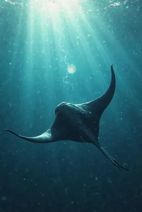 Beautiful manta ray under the ocean find a magic pearl manta in left side and pearl in right  manta is moving near pearl 