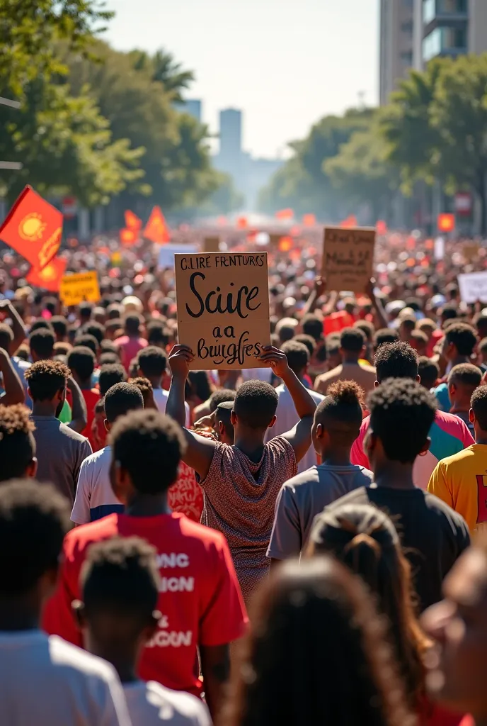 Beaucoup de personnes africain qui sont en manifestations  avec des tableau ecrit "ciré à bourges "