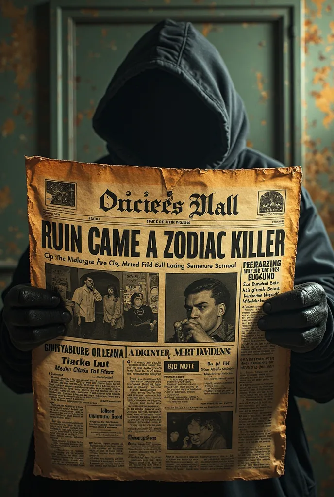 Cuts to old newspaper images with the headline: “Zodiac Killer Strikes Again!”