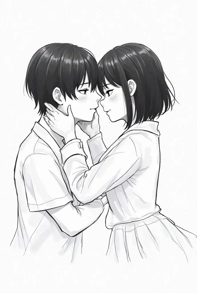 hey make me a manga (a girl petting a boy they are 17) only black and white