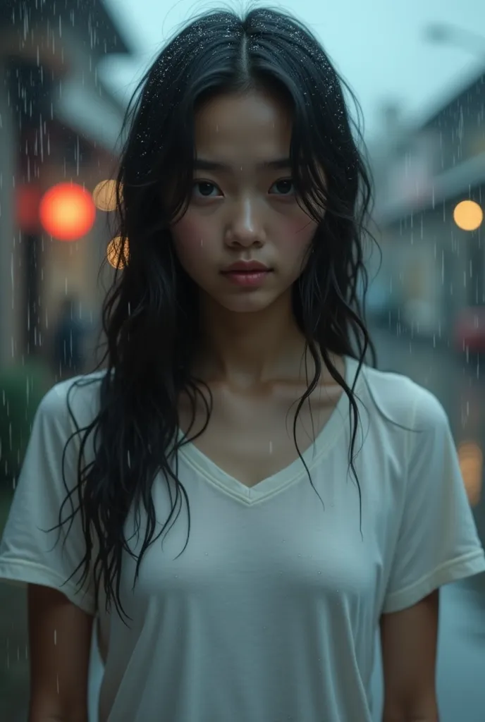 pinay girl white t shirt and rain