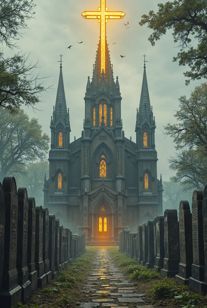 church , big golden cross, the grave 