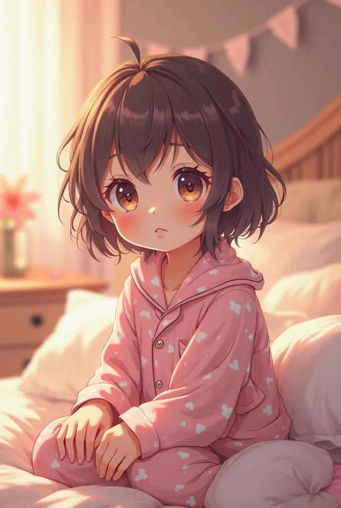 Create an anime girl in pajamas 