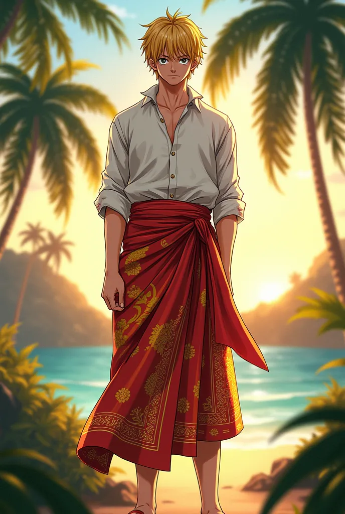 I need an image of Sanji from One Piece wearing a Sri Lankan traditional sarong