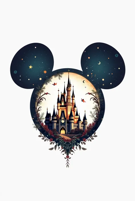 I want a design of Mickey's ears and that has the Disney castle inside,  on white background