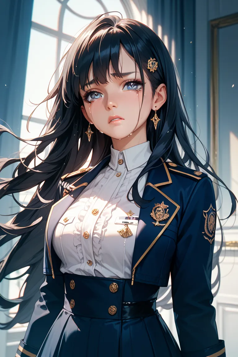 black hair night crying alone long hair uniform 