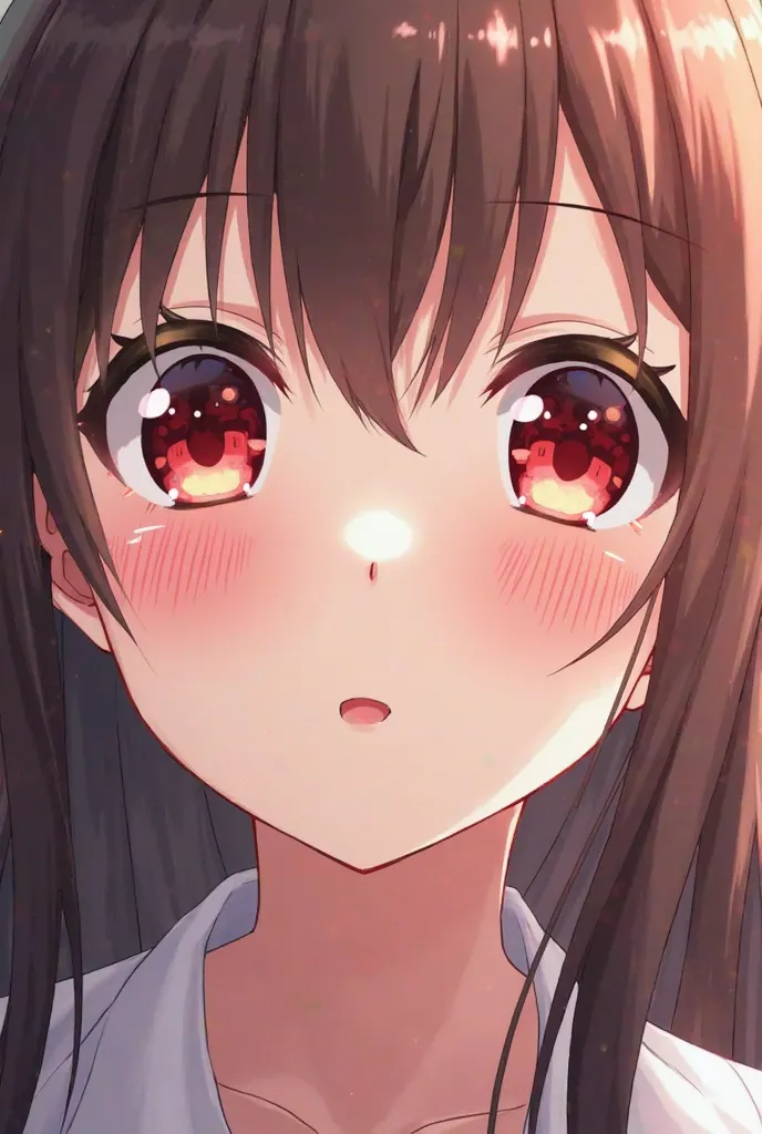 
Anime girl with long hair and red eyes with a pink nose,  face Ahegao , ahegao, perfect anime face, pretty anime face, sayori, Huge anime eyes, anime face, Also, beautiful anime face,  She has a penetrating look , close-up!!,  she has an expressive and cu...