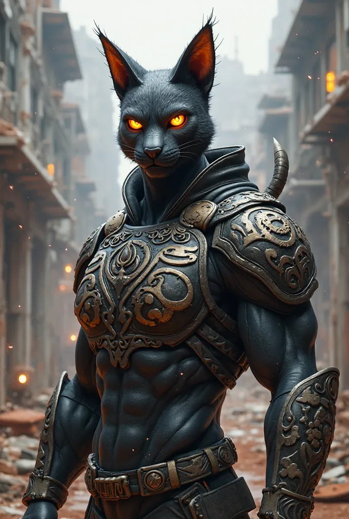 I would like you to create a realistic Free Fire character with a cat's breastplate and the character Alok 