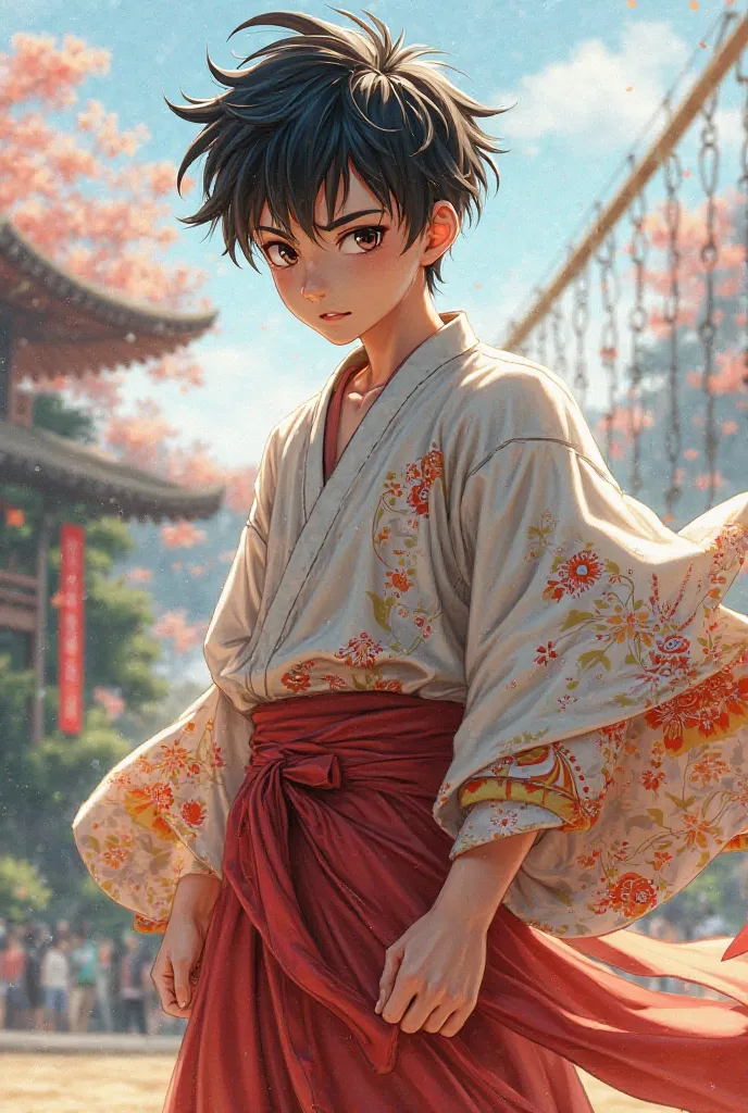 A volleyball player is a sporty boy who looks like a kimono 