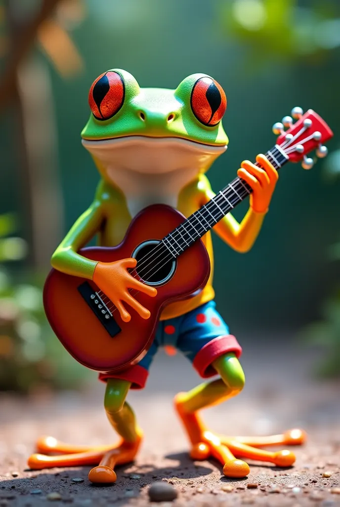 I want the frog to get back on its feet and start dancing with the guitar in my hands in its clothes 