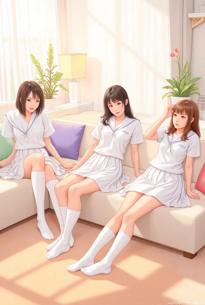 spring、、uniform、  white high socks
living room、real
Japanese girls


