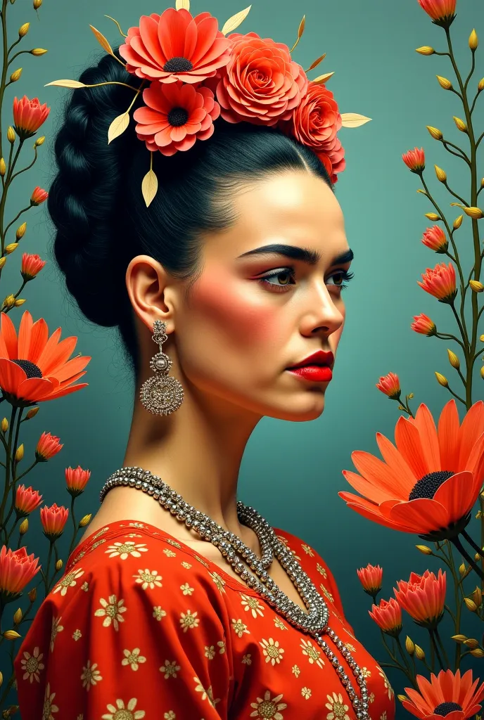 poster using Russian constructivism and magical realism style with stylized image of Frida Kahlo in a dreamlike environment.
best quality, 4K, 8K, High resolution, artwork: 1.2), ultra detailed, sharp focus, extremely fine details, intricate details, inten...