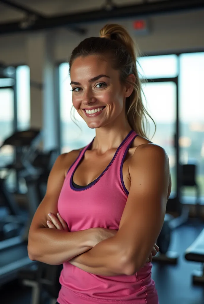 A picture of a woman celebrating Women's Day on March 8 in the gym