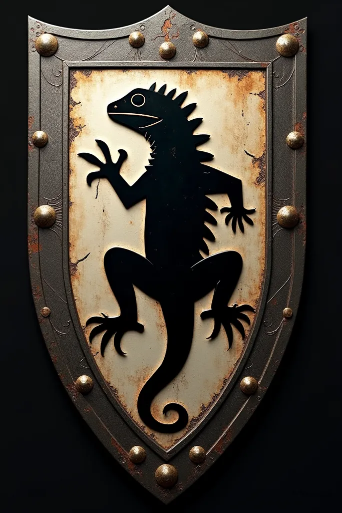 Medieval shield with a silhouette of an igua
Na