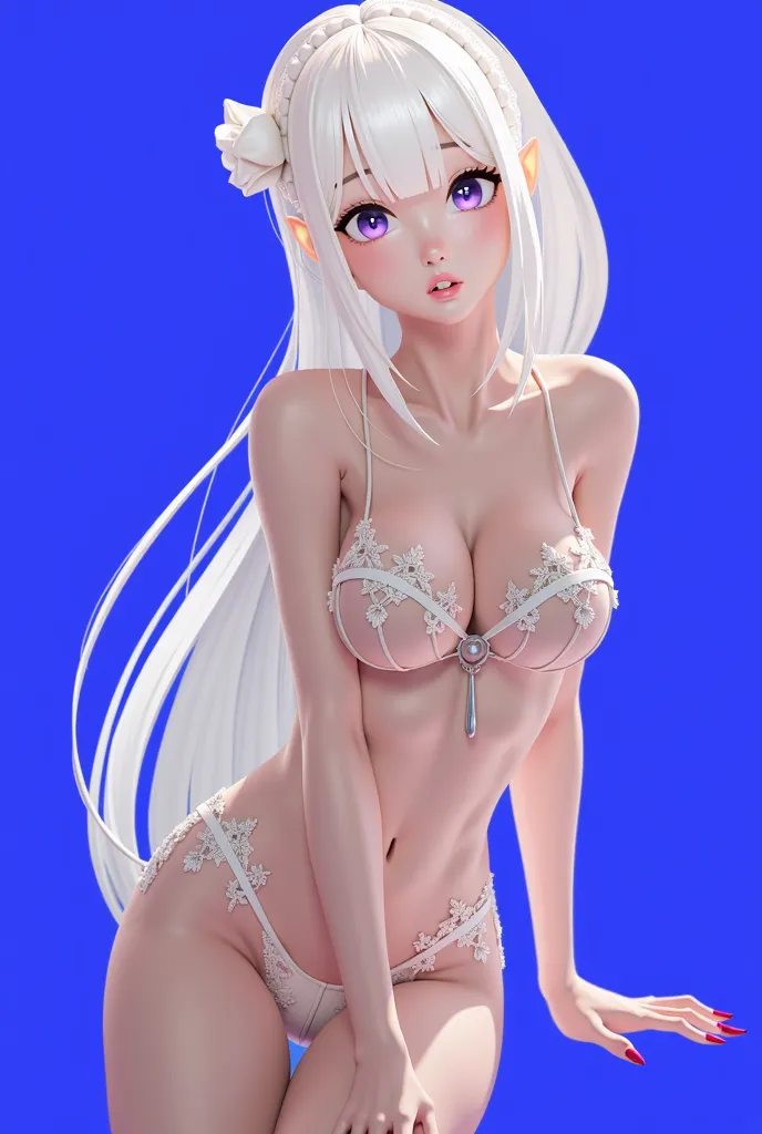 ((real)),3d,Big Breasts,（really long hair 1.2）, crotch penetration,White Super High Leg Lace Dress Sheer Leotard),(lace sheer fabric),Gray Hair,( super long hair ),half elf, sexy,Super slim body,purple dark blue eyes, long slender legs,high quality,最high q...