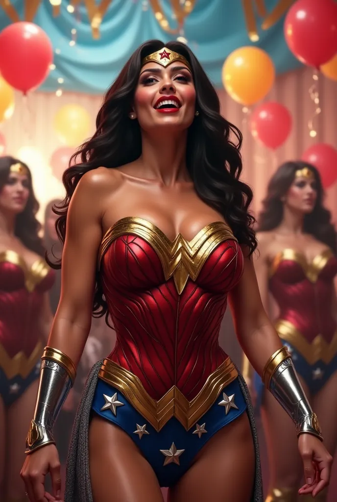 Rachel Starr as Wonder Woman singing happy birthday 