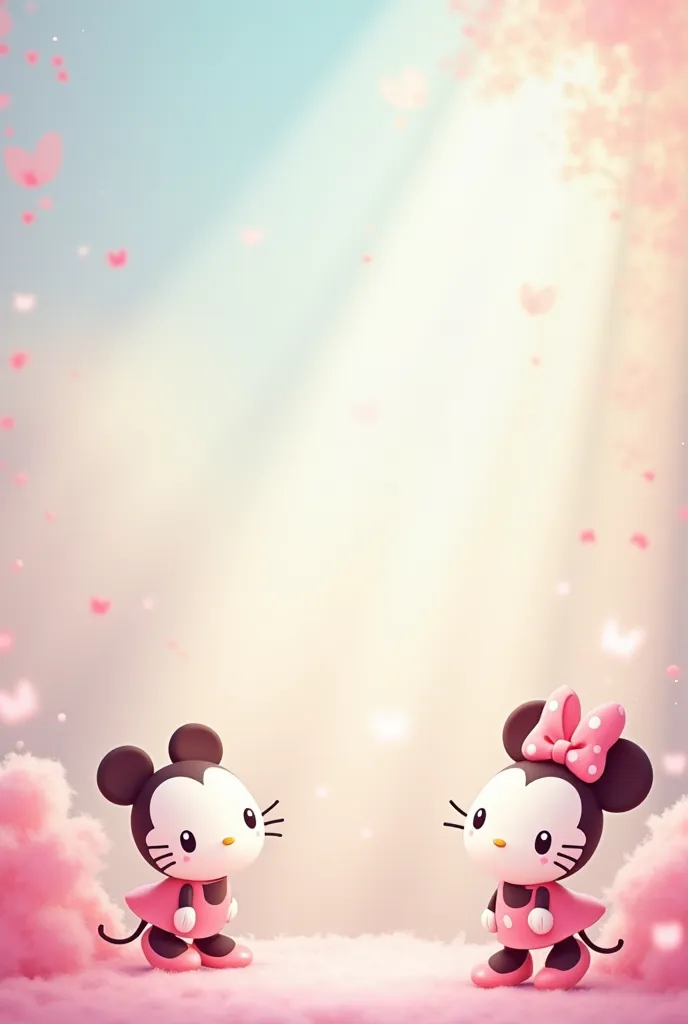 Generate a vertical background for a cover to add some letters with beautiful but not very striking colors referring to Hello Kitty,  Mickey and Minnie Mouse 