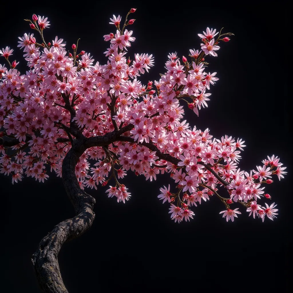 tree in full bloomBlooming sakura on a black background,