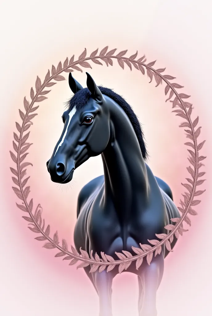 Make an image with a pastel background, with a horse in the middle in black, and around the horse in a circular shape with the following written: Braided by Lida 