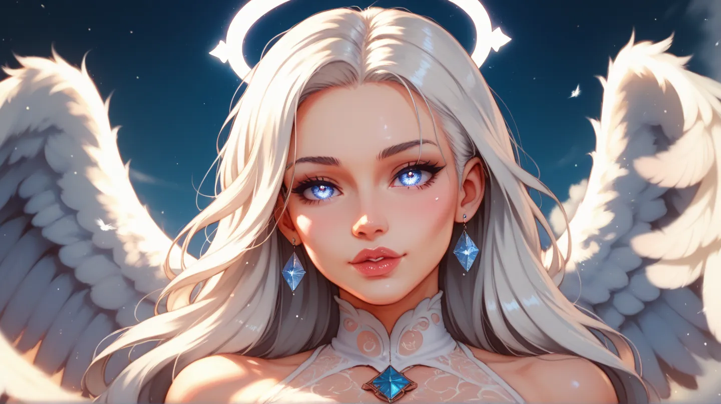 A beautiful angel, white hair perfect face, perfect eyes perfect sexy body,  Ultra realistic cinematic HDR lighting, resolution 8k.