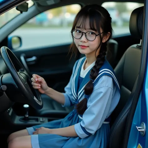 A South Korean girl, 18 years old, committed suicide inside a 2005 blue Mazda3 car, black leather seat., was caught tied up in the driver's seat.,  daytime atmosphere, , full body sweat, Compression car steering, copy with her, Blood spread full seat, Belo...