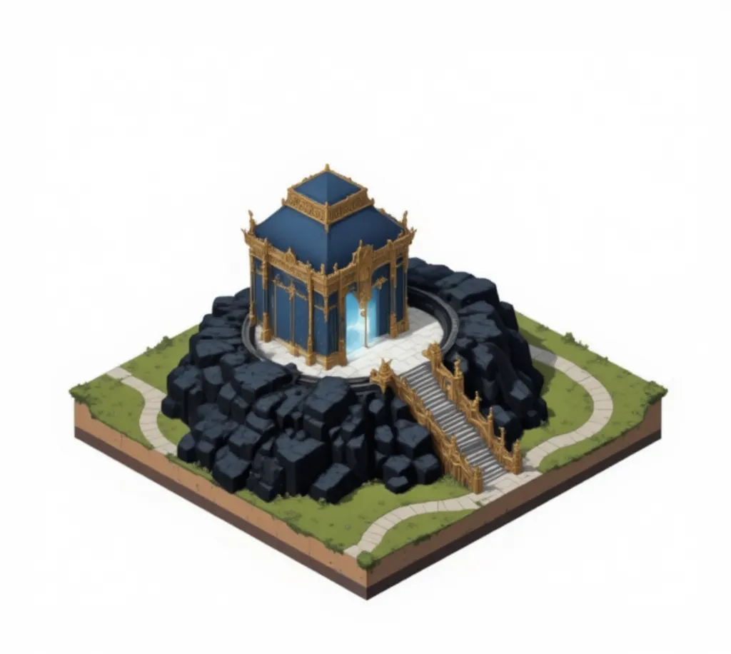 isometric building, isometric game feature, high quality art and no shading, great temple no shadows, isometric palace, ancient temple no shadow, temple, pre-rendered isometric graphic no shadow, no shading.