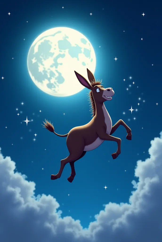 Donkey flying while going to the moon 