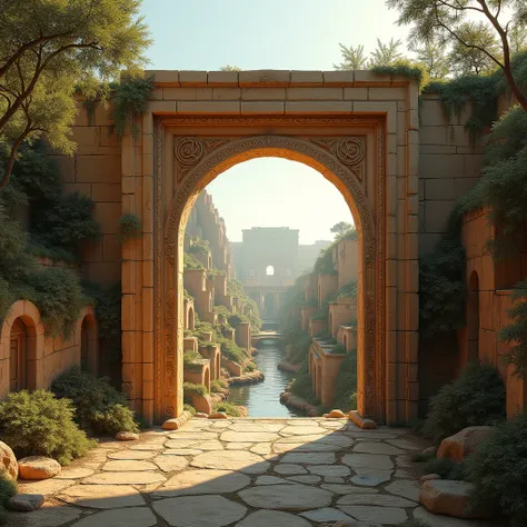 at noon, captures a side view of The Tabtaby Gate, which is not just an entrance, but a portal back in time. The Tabtaby Gate is the entrance to a prehistoric and ancient city without a trace of life, is connected by bridges and canals, The houses and buil...