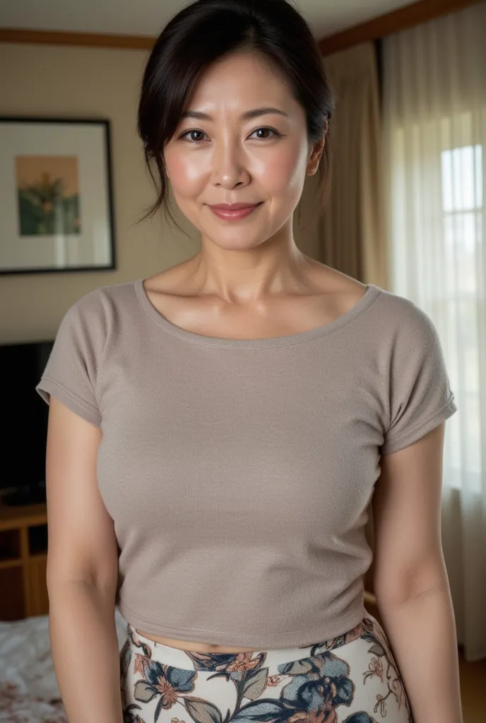   mature woman in an excited state、  Japanese、48 years old (Mature Beauty: 1.5)、 kind, Enchanting Smiles 、(  nasolabial fold :1.4)、   Natural Aging   、Warm Eyes 、(   upper body close-up :1.3)、  soft  , Natural wrinkles 、   beautiful skin with glasses (1.4)...