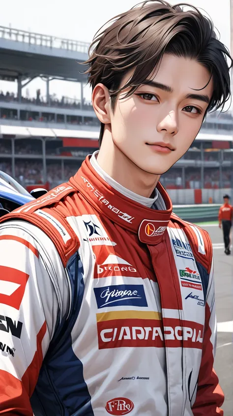 (photorealism:1.2),  very Handsome japanese man, 22-27 year-old, F1 Car driver 