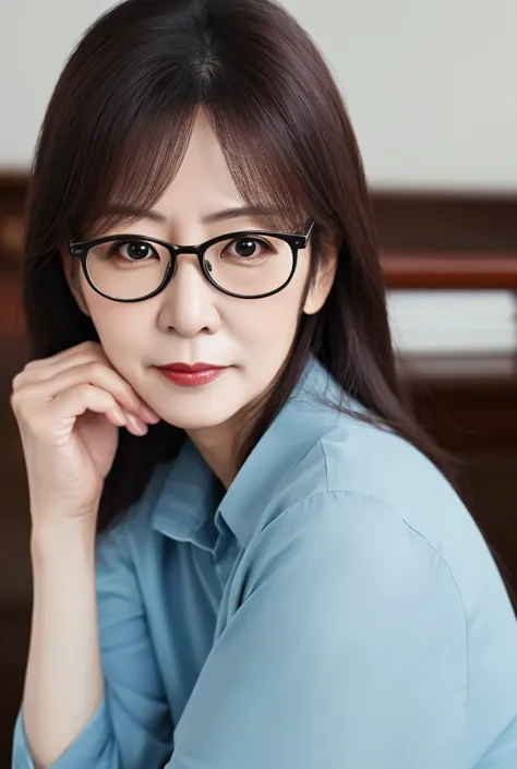 realistic, photo, masterpiece, high quality, 4K, HDR,, Beautiful 40 yo Japanese woman with glasses