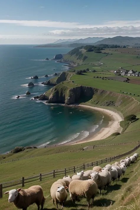 the sea with sheep farms in it