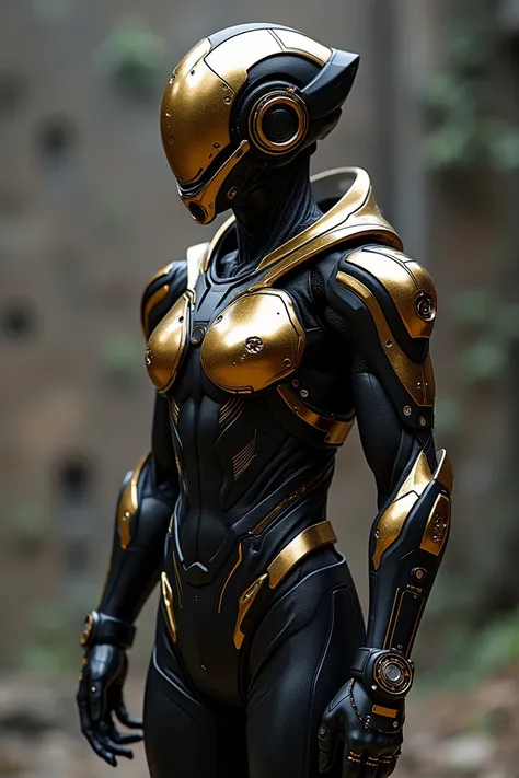 Here’s your refined prompt for the OM-Euclaptor Suit with a futuristic golden-black design, high-level sensors, and J.A.R.V.I.S.-activated helmet:


---

Prompt:
"A highly advanced futuristic exosuit with a sleek golden-black color scheme, designed for sup...