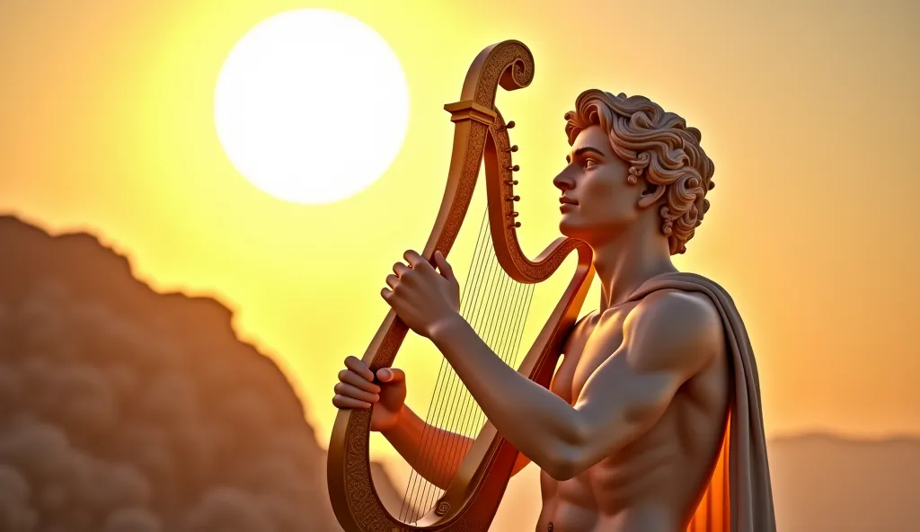 Apollo playing a lyre under a radiant sun.