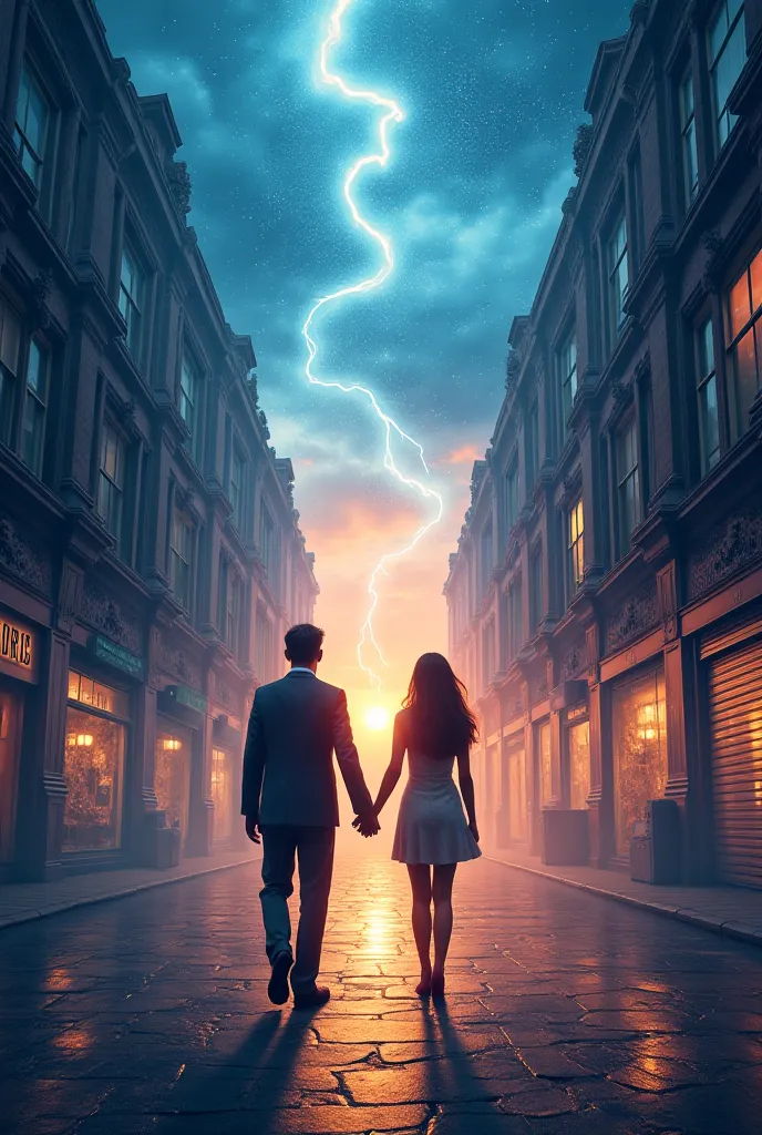 Create an image for the cover of a romance and science fiction book about a love that is born between worlds, He's a professor at a university and she's a doctor, More from different worlds, crie um portal interdimensional, Divide the image with two differ...