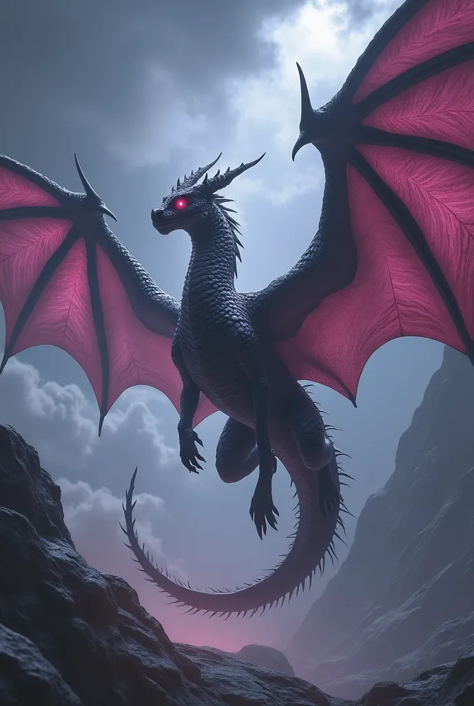 Dark black dragon with magenta lines and eyes