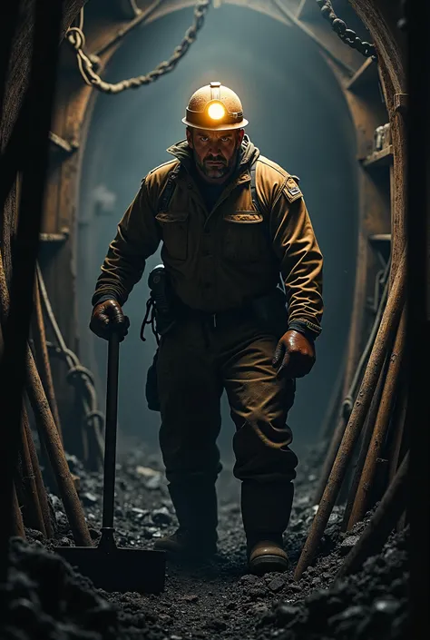 Create an image of a worker in a coal mine 