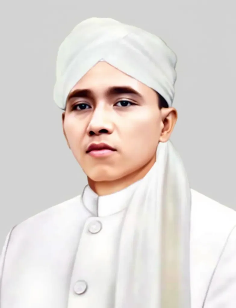 Indonesian youth wearing white Muslim suits and white turbans hanging down their shoulders