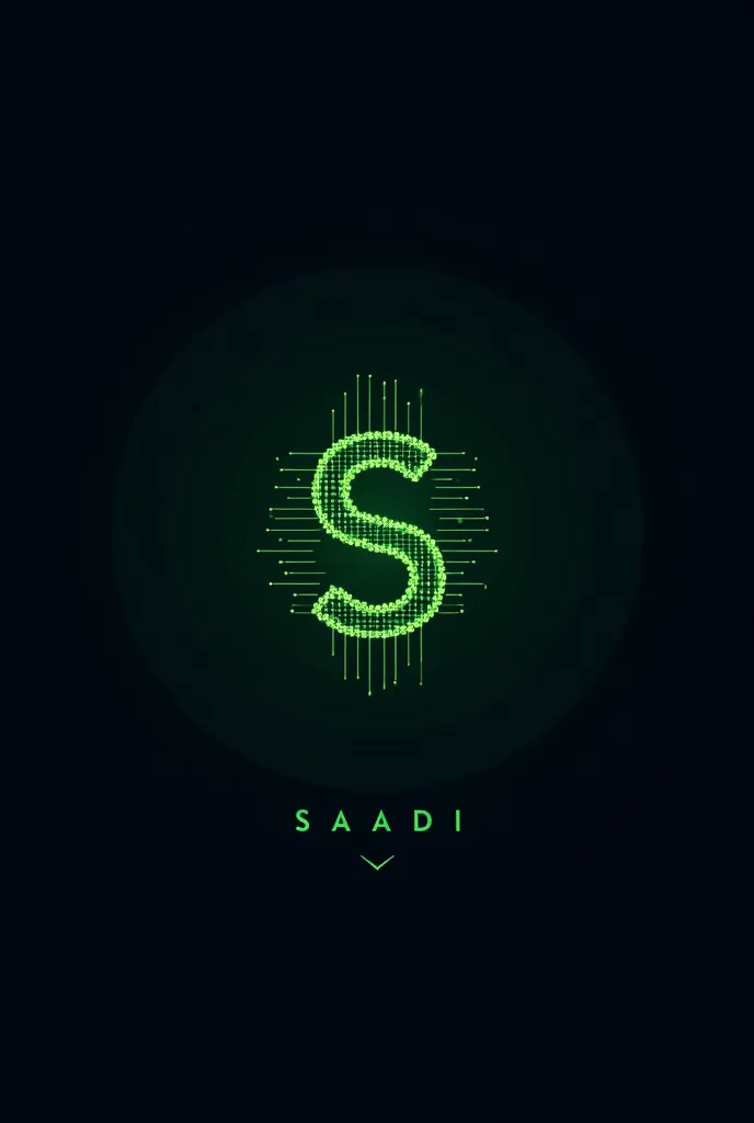 The letter **"S"** (for Saadi) shaped like a microchip with circuit lines and tiny binary code details.  
  - Pair it with the channel name in a clean, geometric font.  
  - Color palette: **Dark navy background** with **neon green** accents.  
- **Symboli...