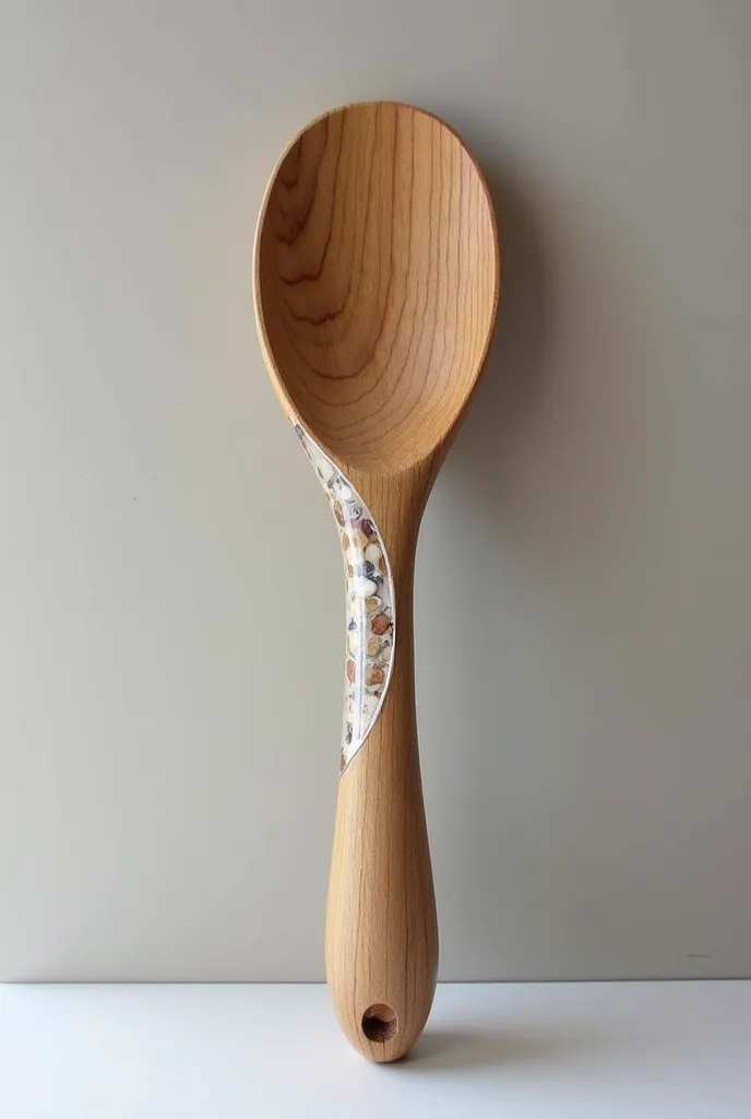 kitchen utensils made of olive wood, natural color, The handle is thin and elegant and only on the handle it has an abstract detail with transparent or white epoxy resin abstract on one side only on the handle,   Only at the beginning of the handle,  The e...