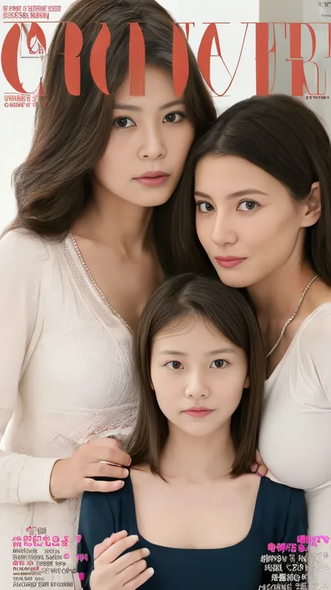 Beautiful woman, ((Mother and daughter:1.5)), ((My mother is 38 years old.:1.5)), ((cover magazine :1.5)), ((frightened:1.5)), (magazine :1.5), ((mother has a flat chest:1.5)), ((My daughter is 18 years old:1.5)), Close in age, beautiful, I wear clothes, (...